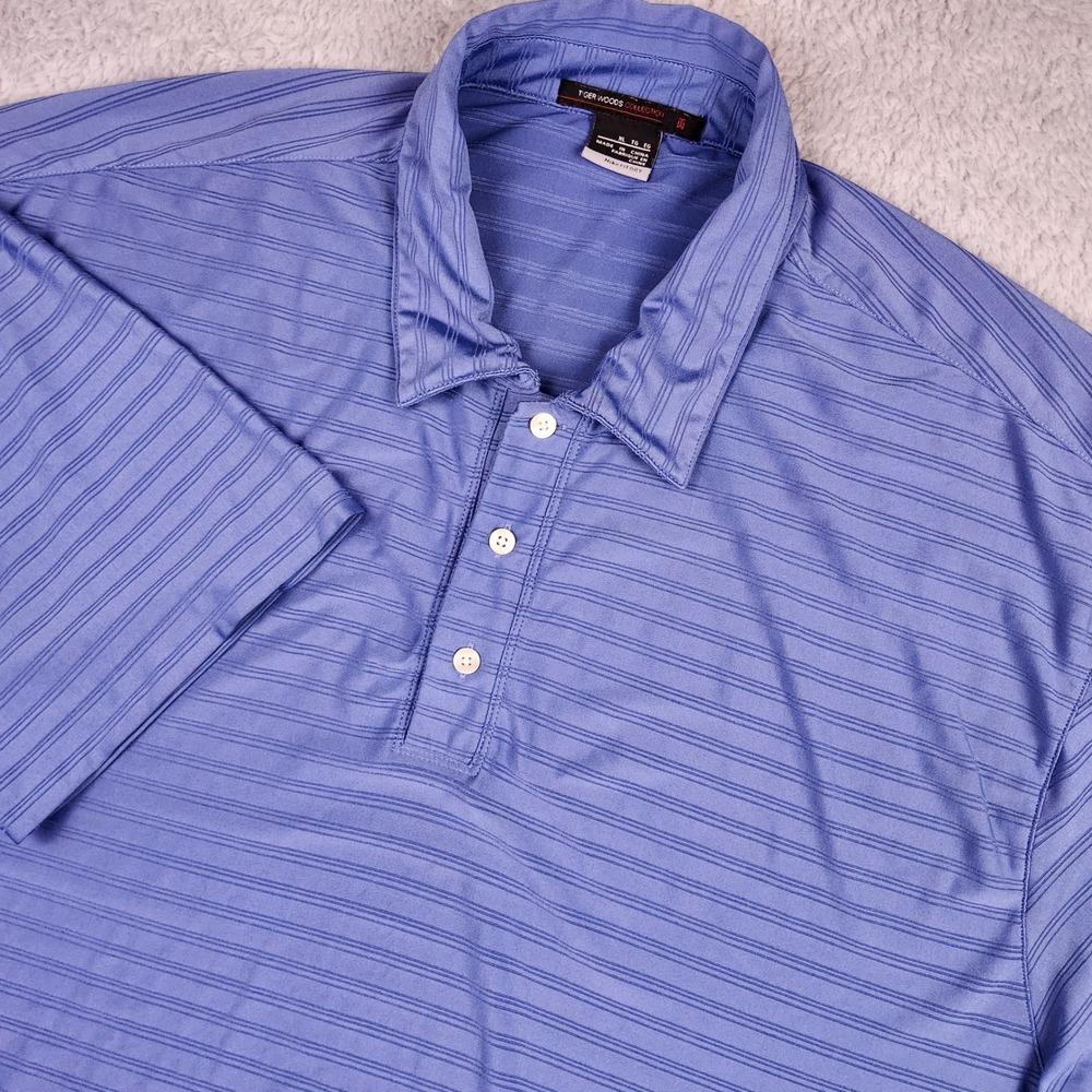 Nike Golf Tiger Woods Collection Polo Shirt XL Blue Textured Stripe VTG TW Metal